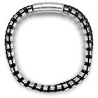Pulsera De Acero Y Piel En Color Negro Para Caballero