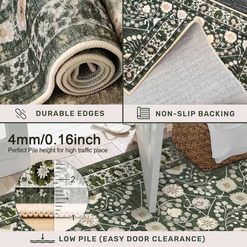 Alfombra Youime 3x5 Pies Floral Lavable Verde O... image number null