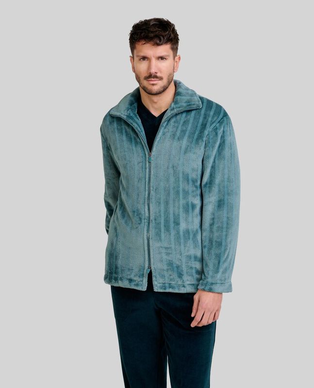 Bata de Hombre con Cremallera Jacquard a Rayas ... image number null