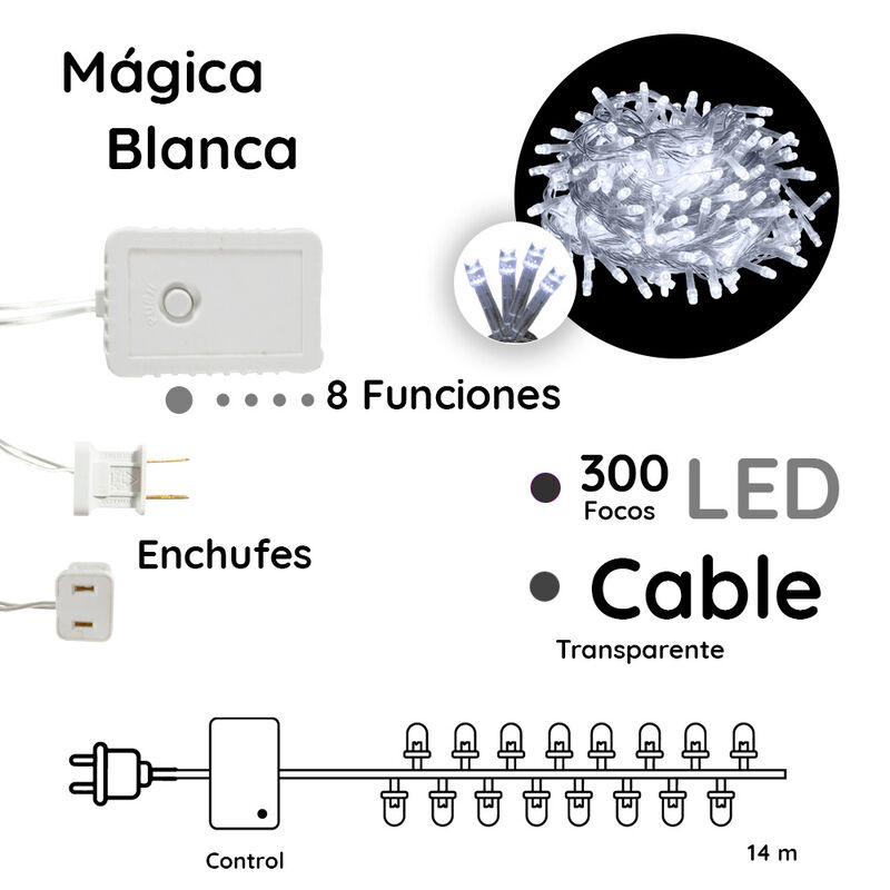 Serie de luces Navide&ntilde;a blanca 300 LED 8 funcio... image number null