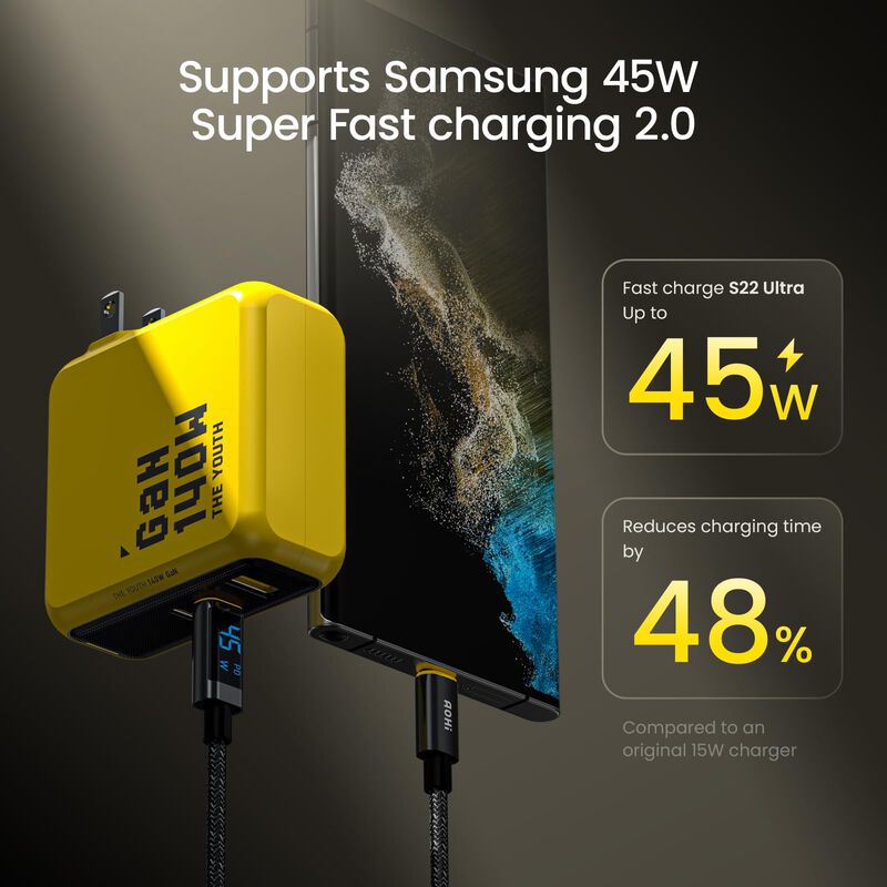 Cargador Aohi Youth, 140 W, Gan+, Usb C Pd3.1 P... image number null