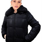 Chamarra Brillosa Acolchada Cuello Peluche Negro Roosevelt A310