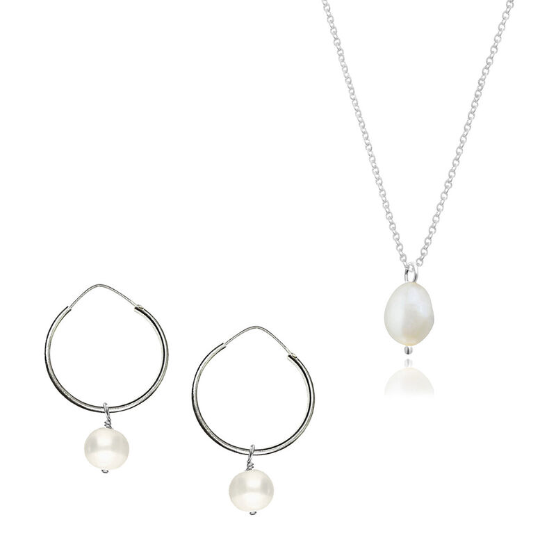 Set Arracadas con Perlas y Dije Perla con Caden... image number null