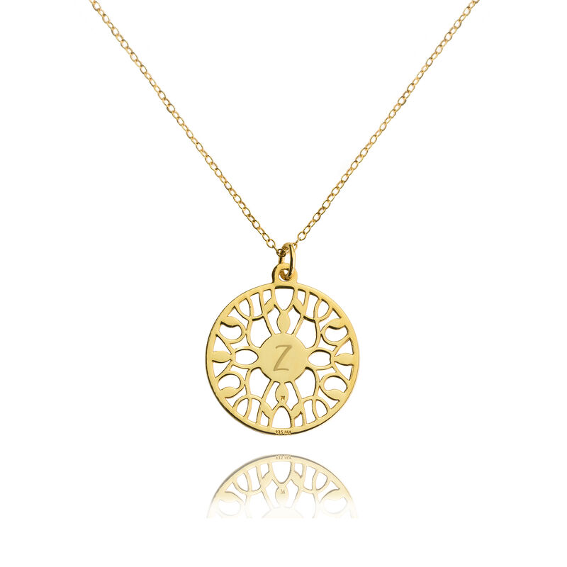 Dije ra&iacute;ces inicial de plata con ba&ntilde;o de oro y ... image number null