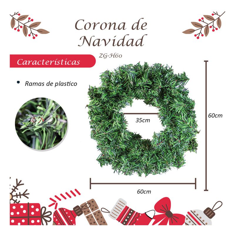 Corona Navide&ntilde;a Verde Pino Adorno Artificial 60... image number null
