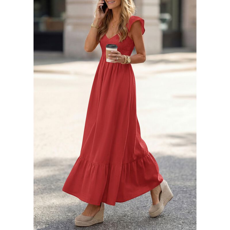 Vestido Prettygarden Maxi Rojo Fruncido image number null