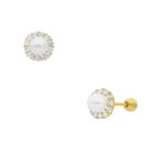 Broqueles Oro Amarillo 14k Con Perla Y Zirconia Pe0044y