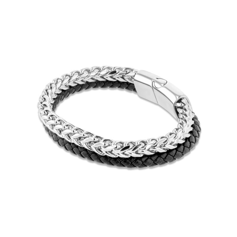 Pulsera De Piel Negra Con Acero En Color Plata ... image number null