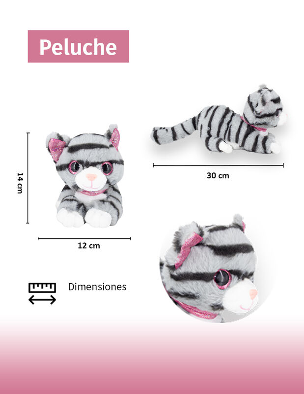 Gatito De Peluche Acostado Colo Gris Con Rayas ... image number null