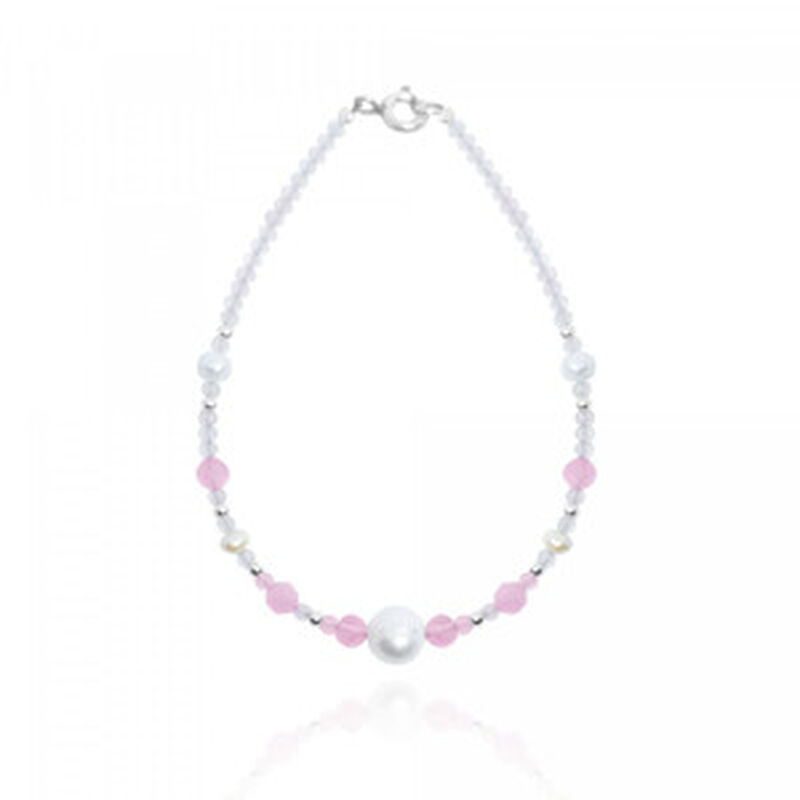 Pulsera ojo de gato rosa cuarzo rosa perla y pl... image number null