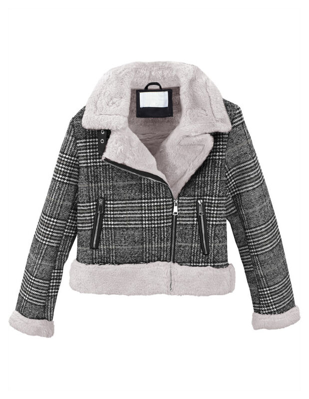 Chamarra Vintage Glamur Mujer Afelpada Gris Obs... image number null