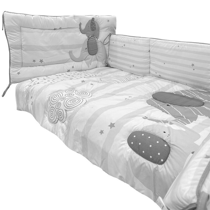 Protector Cuna Cunero Beb&eacute; Elephant Gris 6 Pzas... image number null