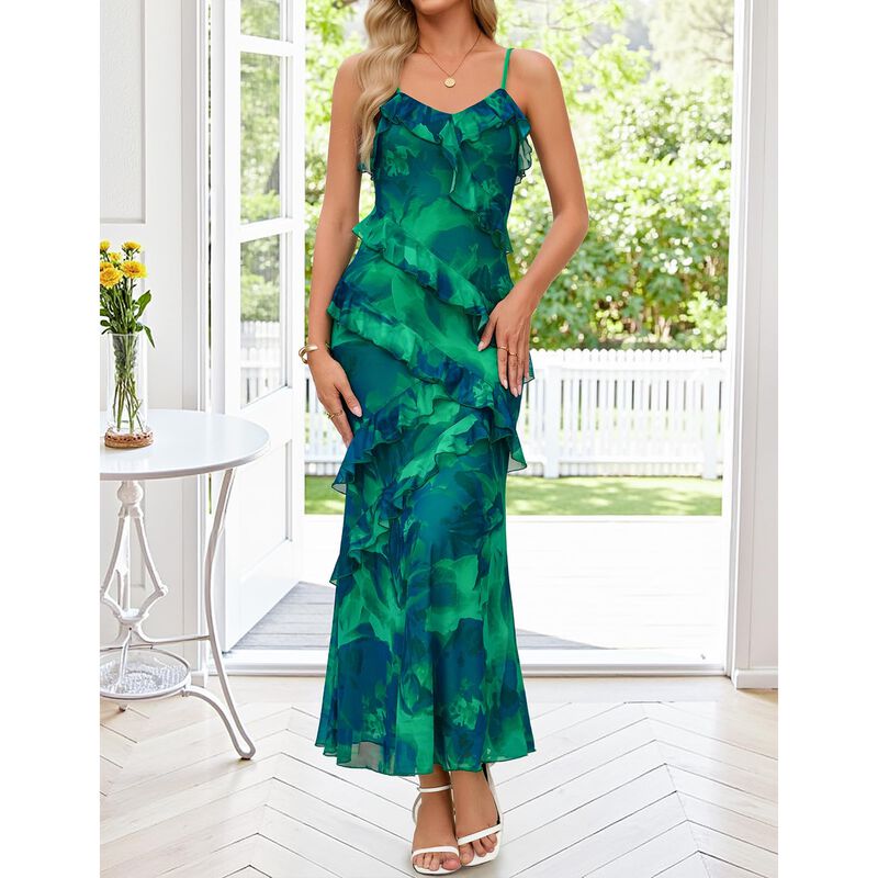 Vestido Merokeety Maxi Floral Verde Talla M image number null