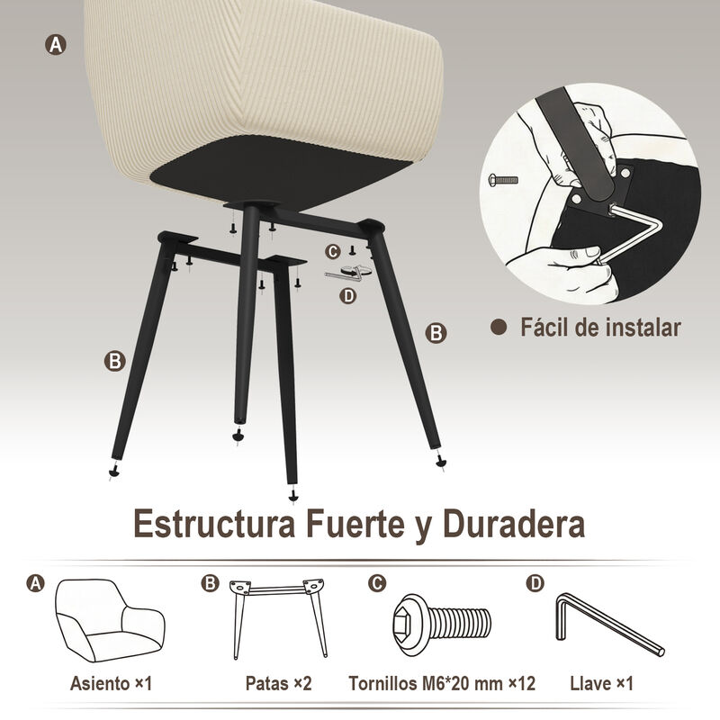 Set De 2 Sillas De Comedor Con Brazos, Tela Pan... image number null