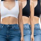 Pack de 3 Tops De Mujer Deportivos Y Casuales TOP-1024-PX3 Negro, Negro Y Blanco Acanalado Con Espalda Descubierta