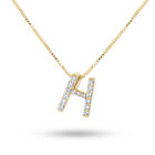 Dije Letra H De Oro Amarillo 14K Con Cadena Con 13Pts De Diamante