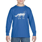 Camiseta De Manga Larga Word Art Para Ni&ntilde;o - Lobo Aullando - Azul Rey