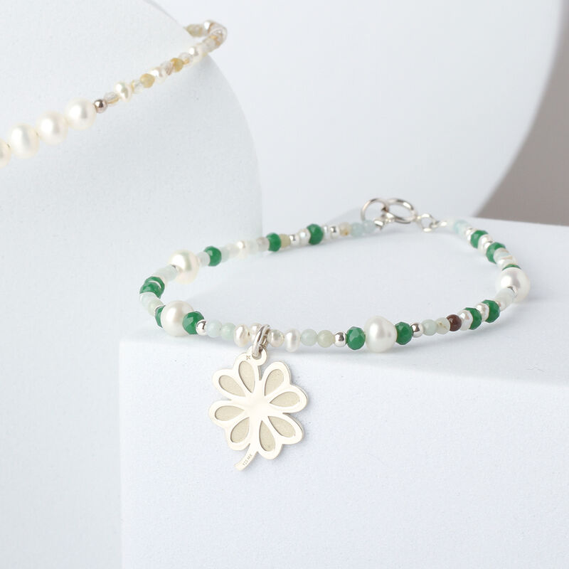 Pulsera Suerte Charm Tr&eacute;bol de Plata con Piedra... image number null