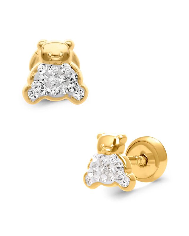 Broqueles De Osito En Oro Amarillo 14k Con Zirc... image number null