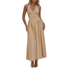 Vestido Maxi Wenrine Halter Cuadros Detalle Cors&eacute; Fruncido