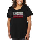 Camiseta De Talla Grande Word Art Para Mujer - Bandera USA De Los 50 Estados- Negro