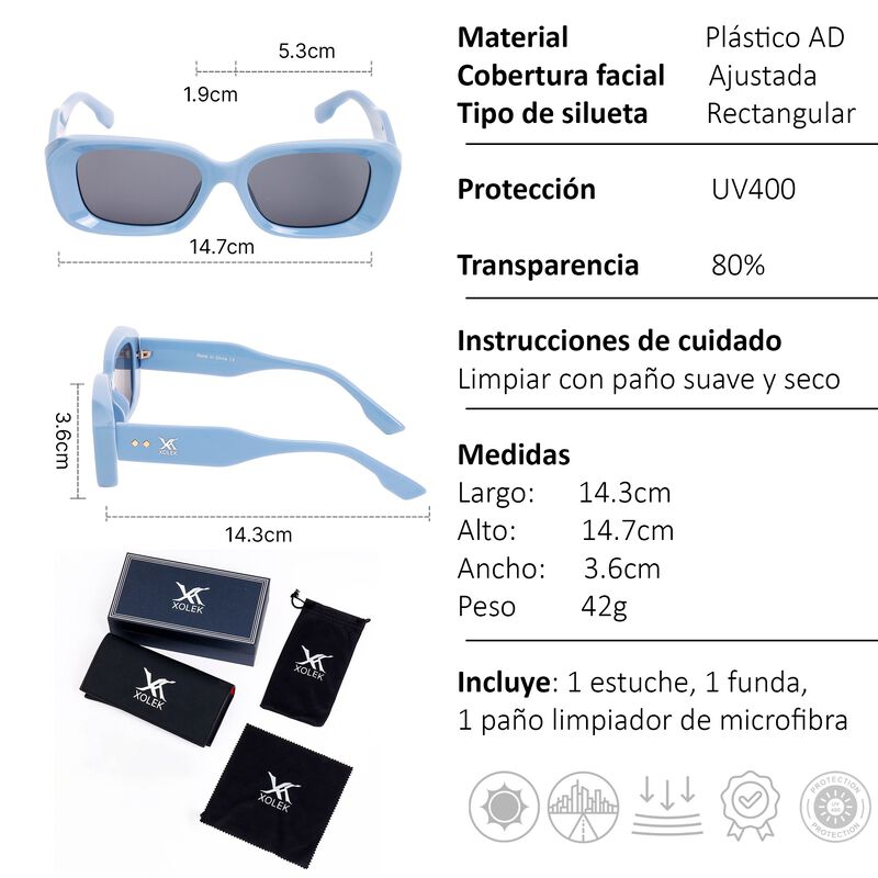 Lentes De Sol Xolek 152 Moda Retro Rectangular ... image number null