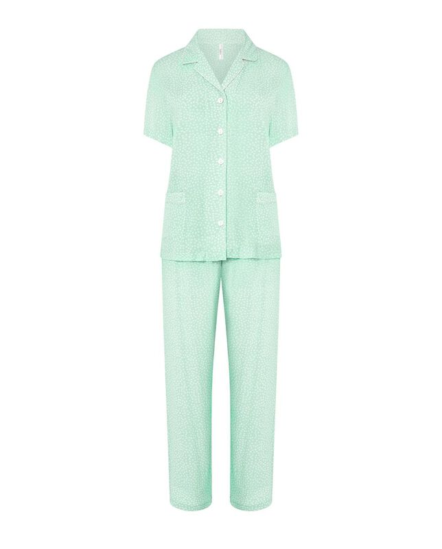 Pijama Largo Jaquard con Topitos Verde image number null