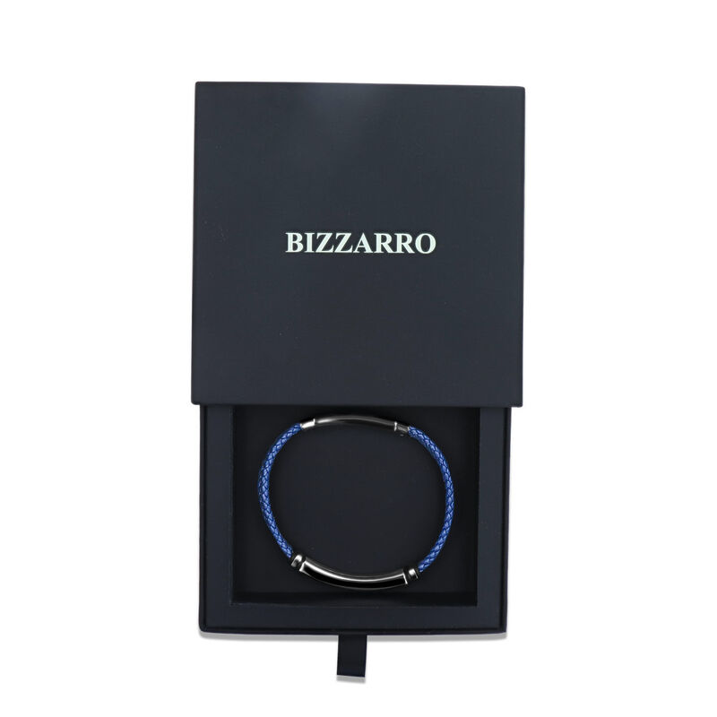 Pulsera De Piel Color Azul Con Placa De Acero I... image number null