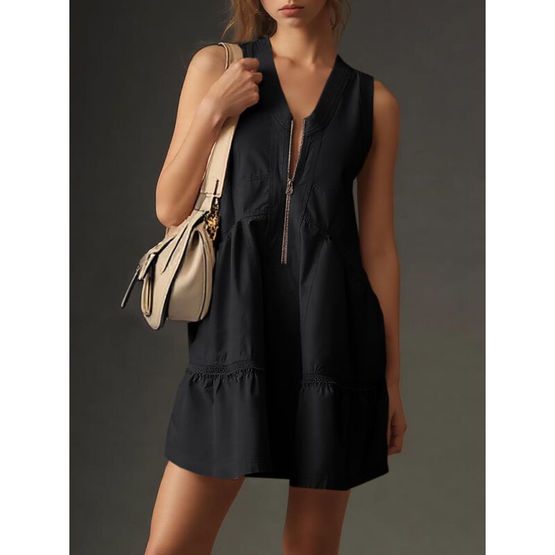 Vestido Mini Negro Fisoew con Escote en V y Pan... image number null