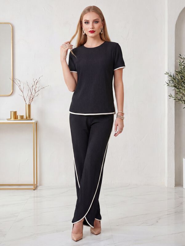 Conjunto 2 Piezas, Blusa Manga Corta Y Pantal&oacute;n... image number null