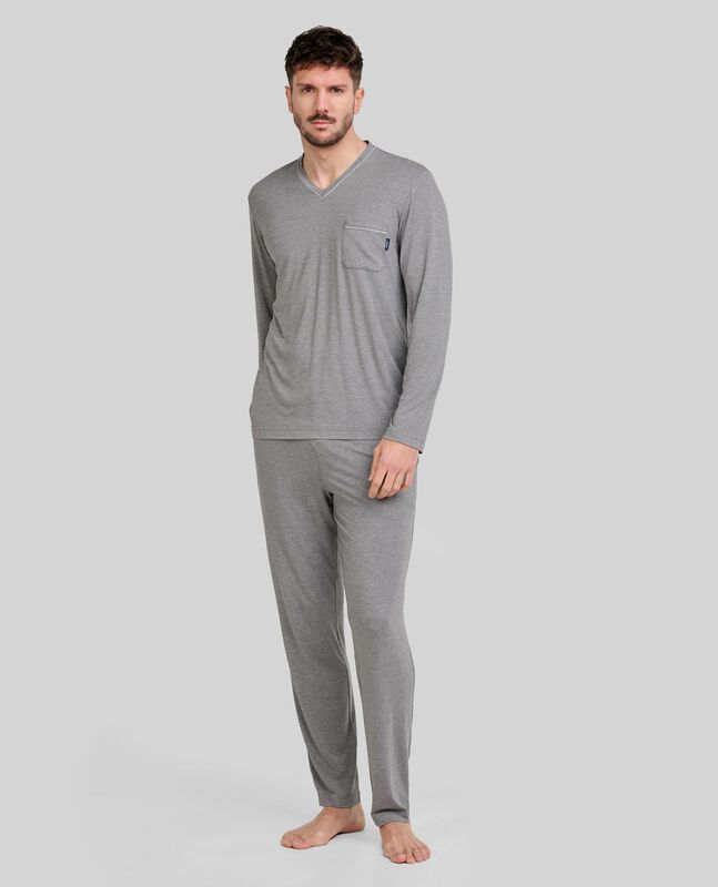 Pijama Modal con Escote en Pico Gris image number null