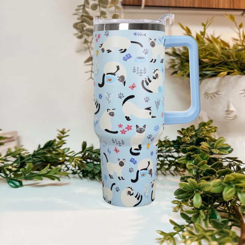 Taza De Viaje Ceovfoi 1200 ml Con Gato Siam&eacute;s Y... image number null