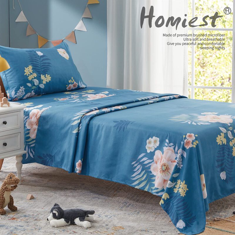 Juego De S&aacute;banas Homiest Twin Azul Con Estampad... image number null