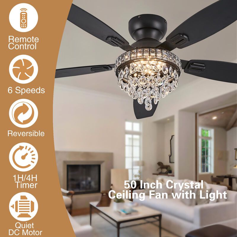 Ventilador De Techo Fanyank Crystal Con Luces D... image number null