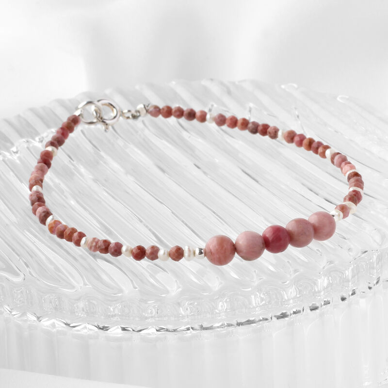 Pulsera rodocrosita con perlas y broche de plat... image number null
