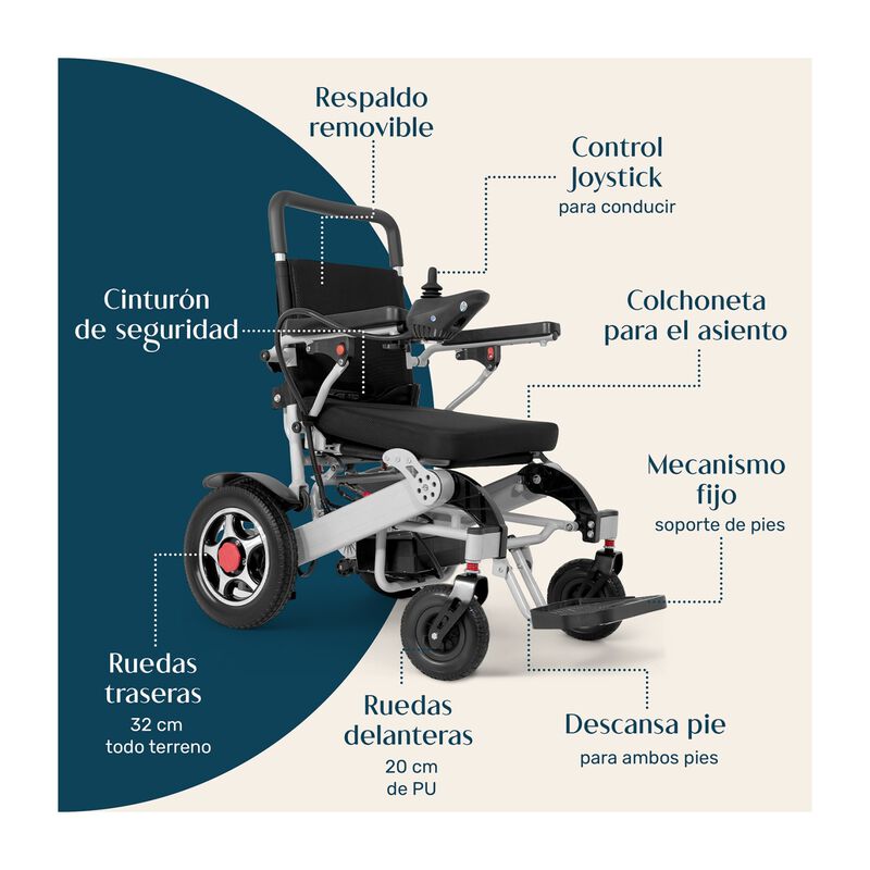 Silla Ruedas El&eacute;ctrica Plegable Acero Controlad... image number null