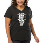 Camiseta De Talla Grande Cuello En V Word Art Para Mujer - G&eacute;neros Musicales Guitar Head- Gris