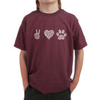 Camiseta Word Art Para Ni&ntilde;o - Paz Amor Perros - Granate