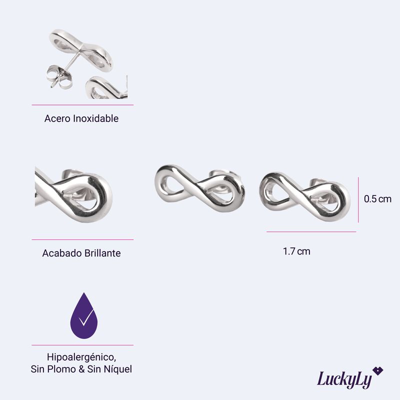 Aretes Mujer Infinito Acero Inoxidable, Regalo ... image number null