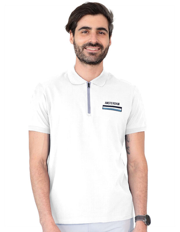 Playera Caballero Premium Cuello Con Cierre Bla... image number null