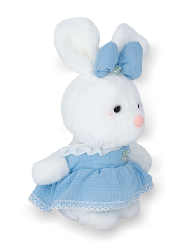 Peluche De Conejito Blanco Con Vestido Y Mo&ntilde;o image number null