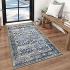 Alfombra Kuta 91x150 Cm Vintage Floral Lavable Azul