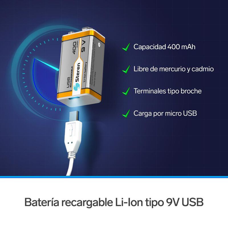Bater&iacute;a recargable USB Li-Ion tipo 9V (cuadrada... image number null