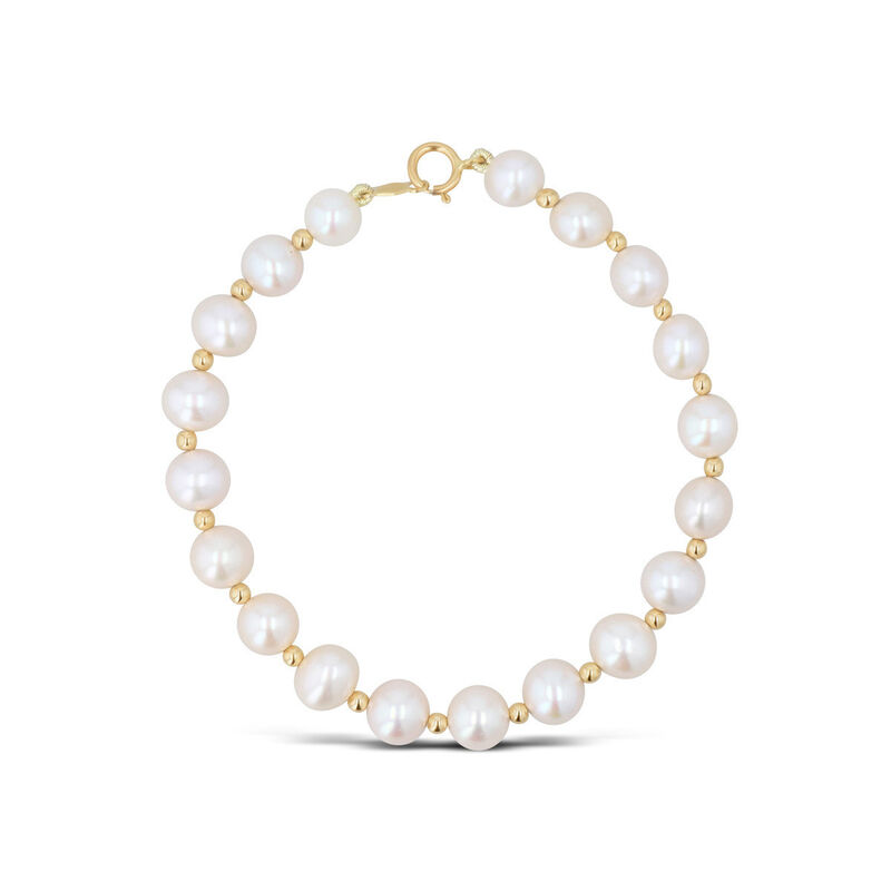 Pulsera Oro Amarillo 14k Con Perlas Blancas 18 ... image number null