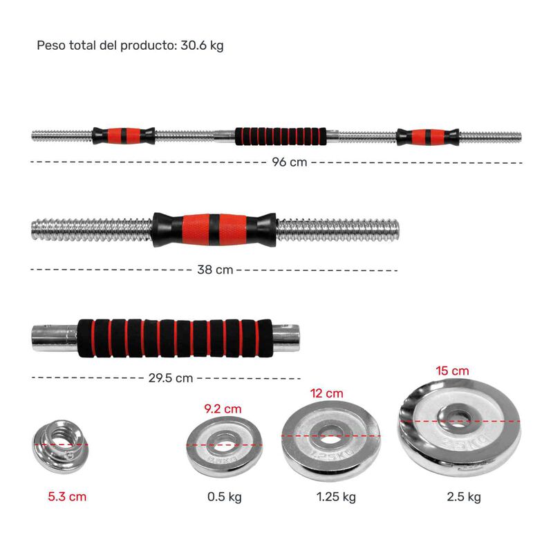 Set Mancuernas Metal Cromado Ajustables 30 Kg 1... image number null
