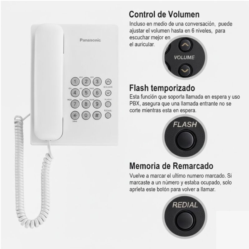 Tel&eacute;fonos Fijos Panasonic KX-TS500MEW Blanco 2 ... image number null