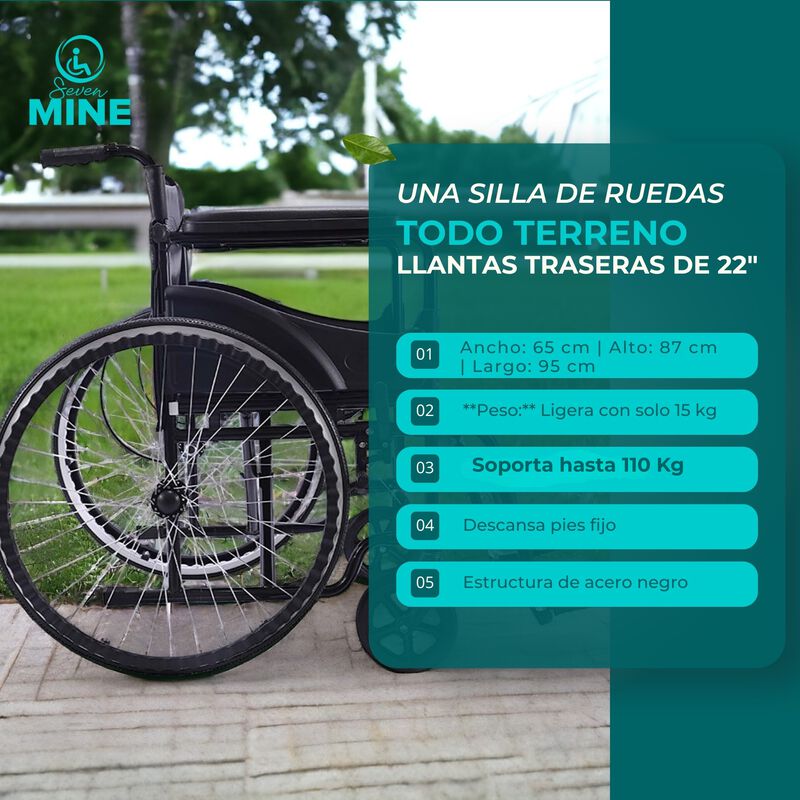 Silla de Ruedas Todo Terreno Plegable con Cintu... image number null