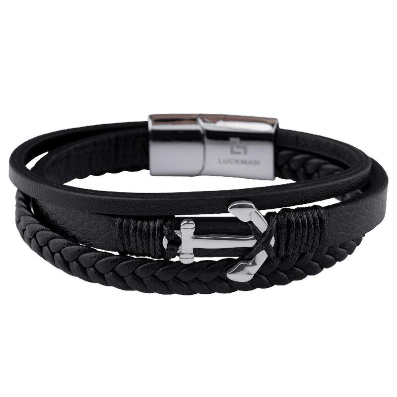 Pulseras Hombre, Brazaletes Cuero Y Acero Inoxi... image number null