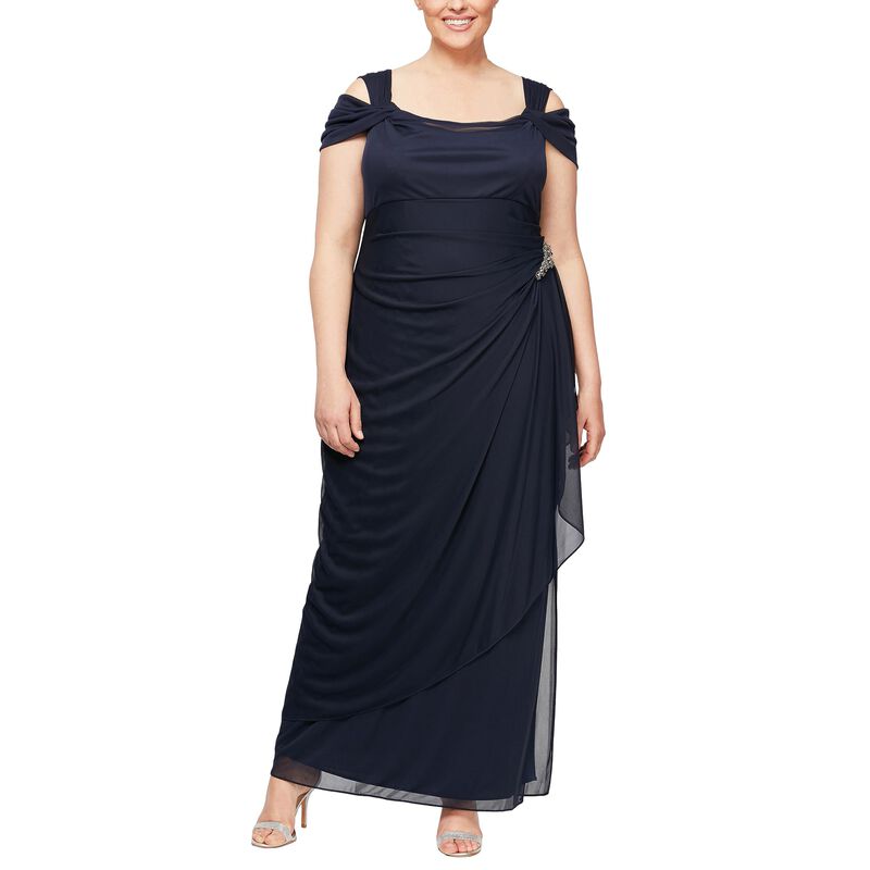 Vestido Alex Evenings 20W Azul Marino con Adorn... image number null