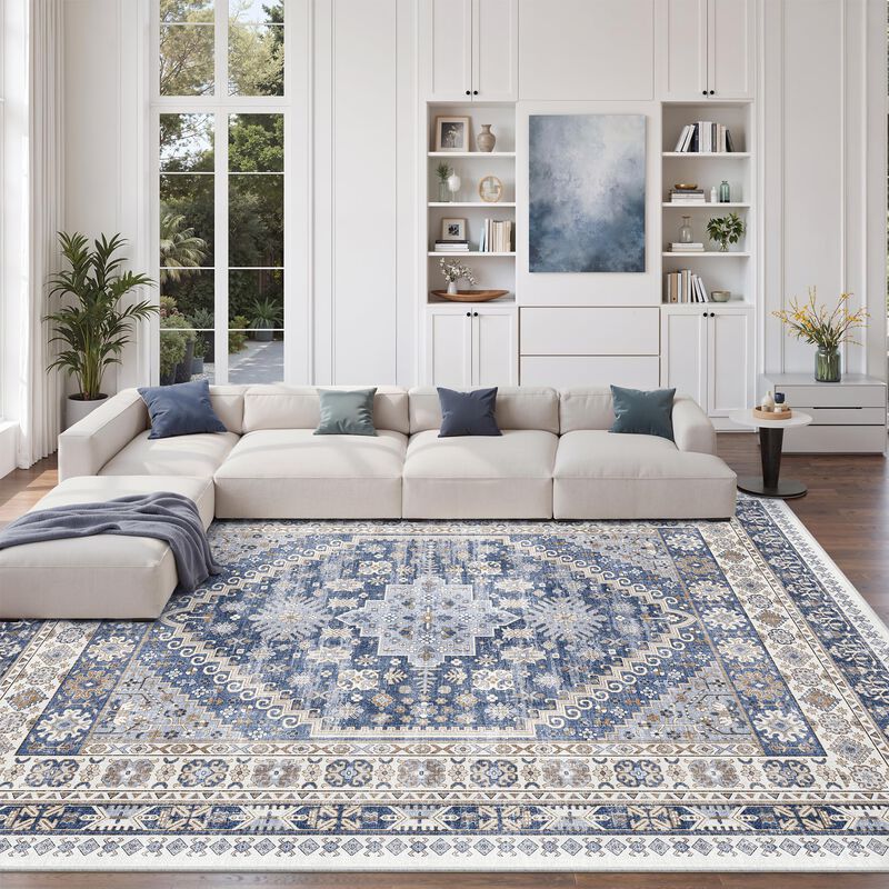 Alfombra De &Aacute;rea Zesthome Azul Lavable 305x244 ... image number null